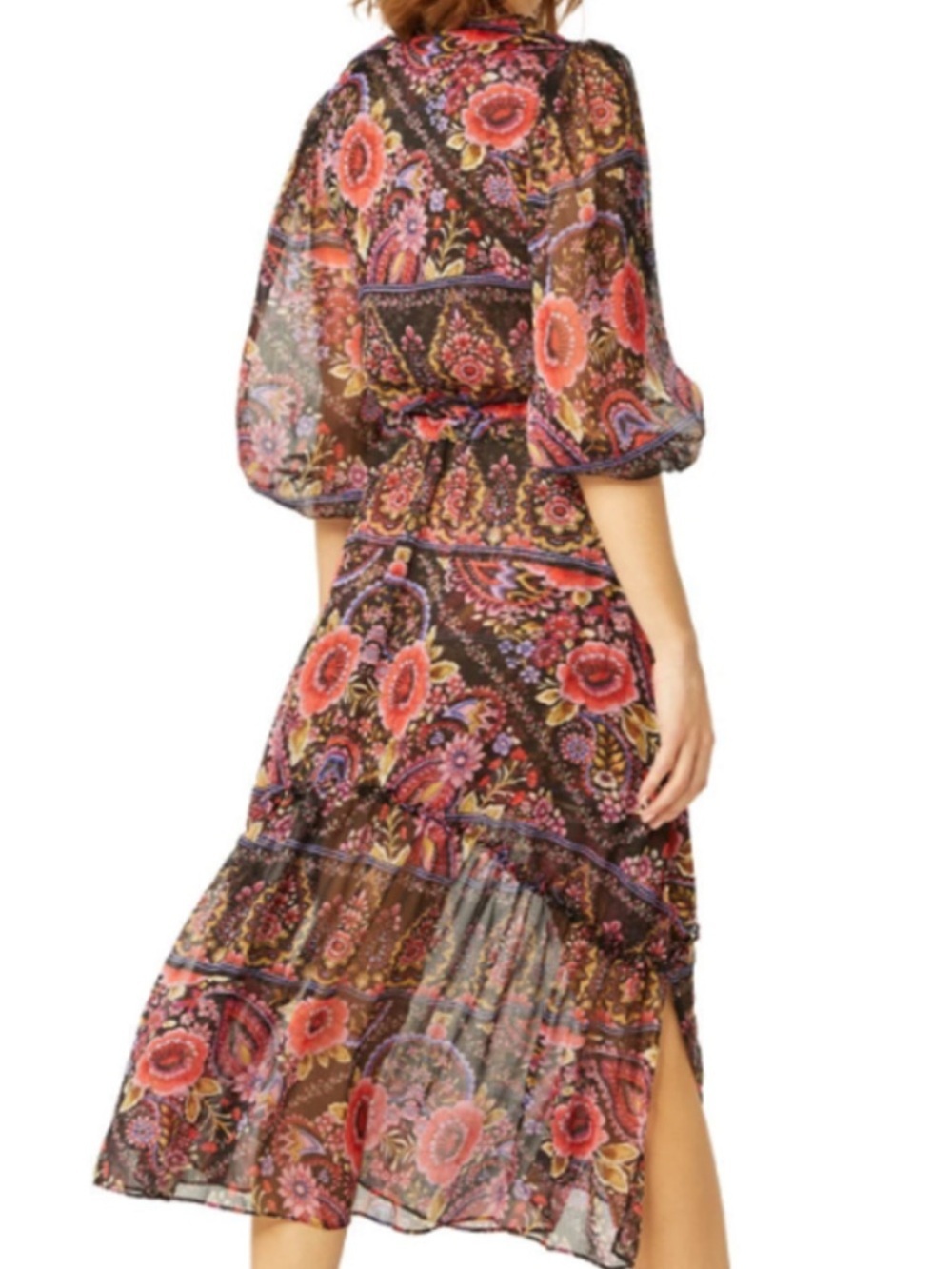 Misa Los Angeles Black Paisley Floral Midi Dress with Pink Accents - Picture 2 of 9